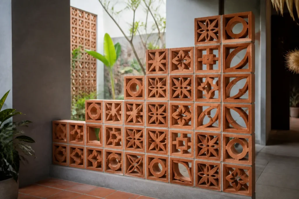 Gạch bông gió đất nung tạo mảng tường trang trí